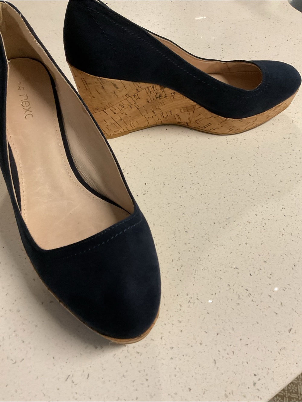 Next Navy Suede Cork Wedge Pumps
